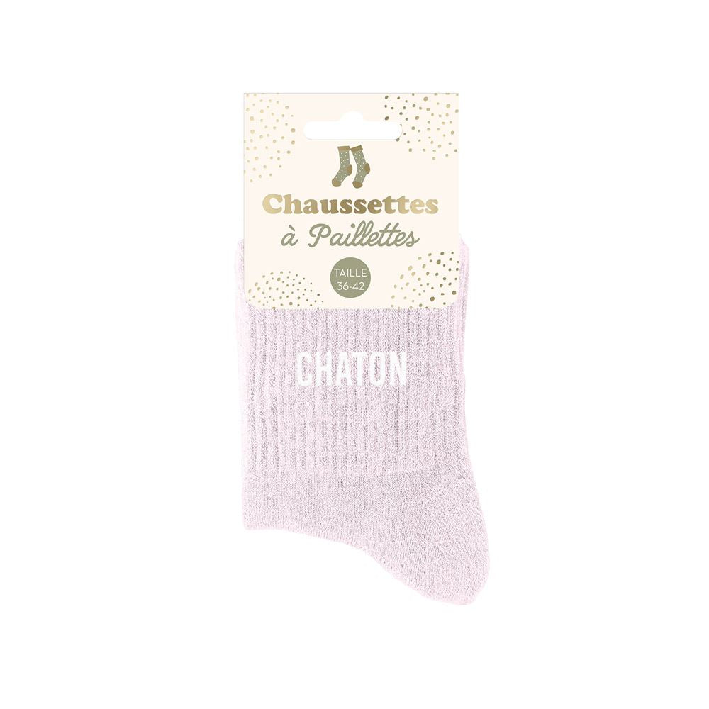 Chaussettes paillettes chaton rose