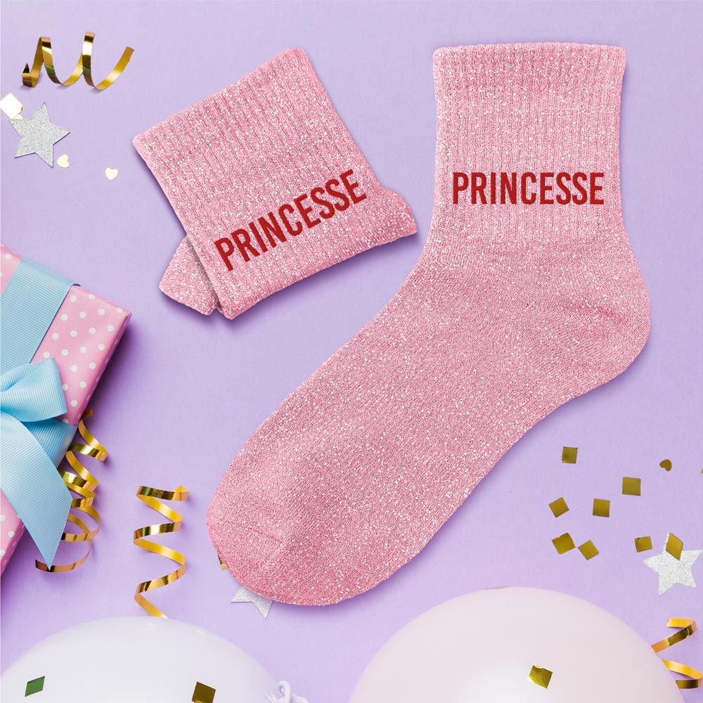 Chaussettes paillettes princesse rose fluo