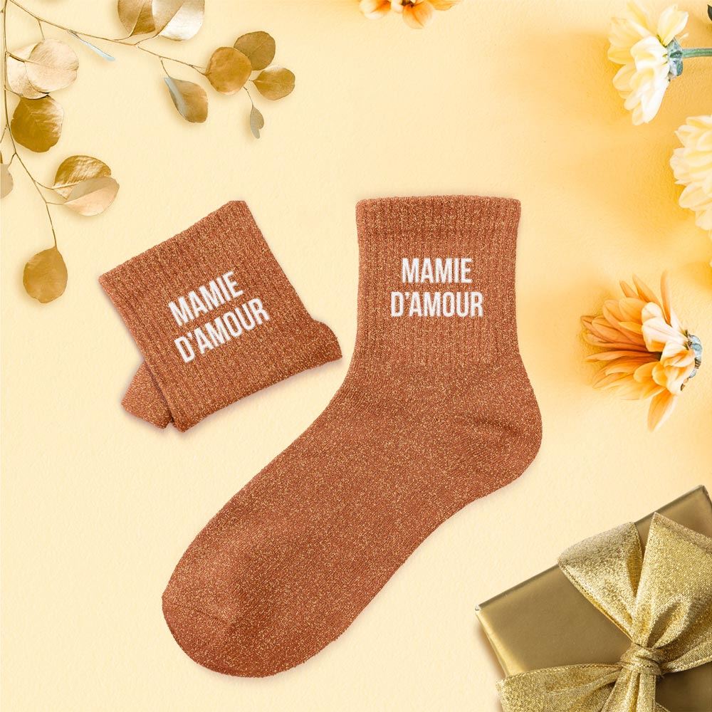 Chaussettes paillettes mamie d amour brique
