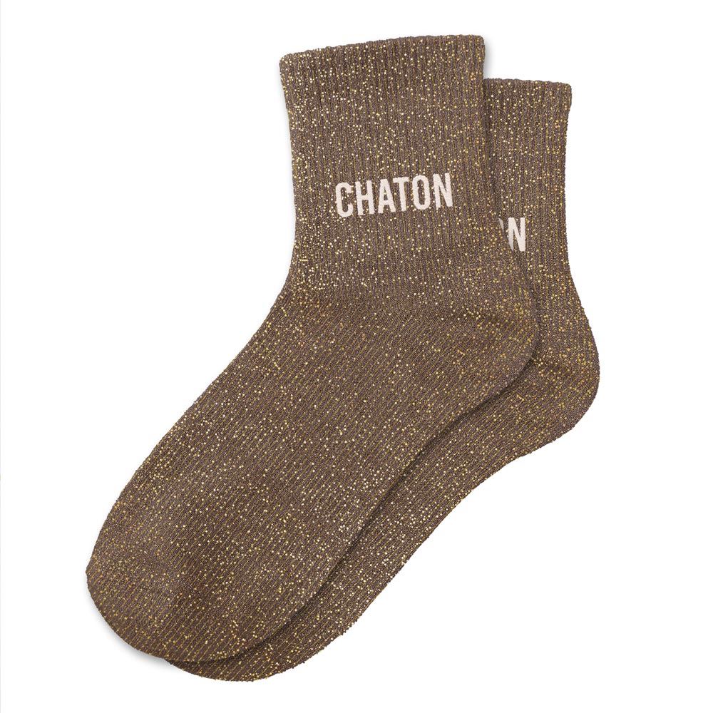 Chaussettes paillettes chaton marron