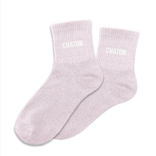 Chaussettes paillettes chaton rose