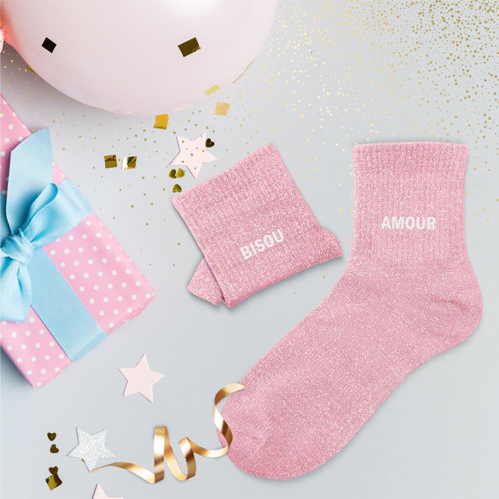 Chaussettes paillettes duo bisou amour