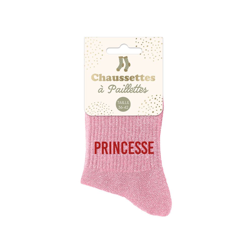 Chaussettes paillettes princesse rose fluo